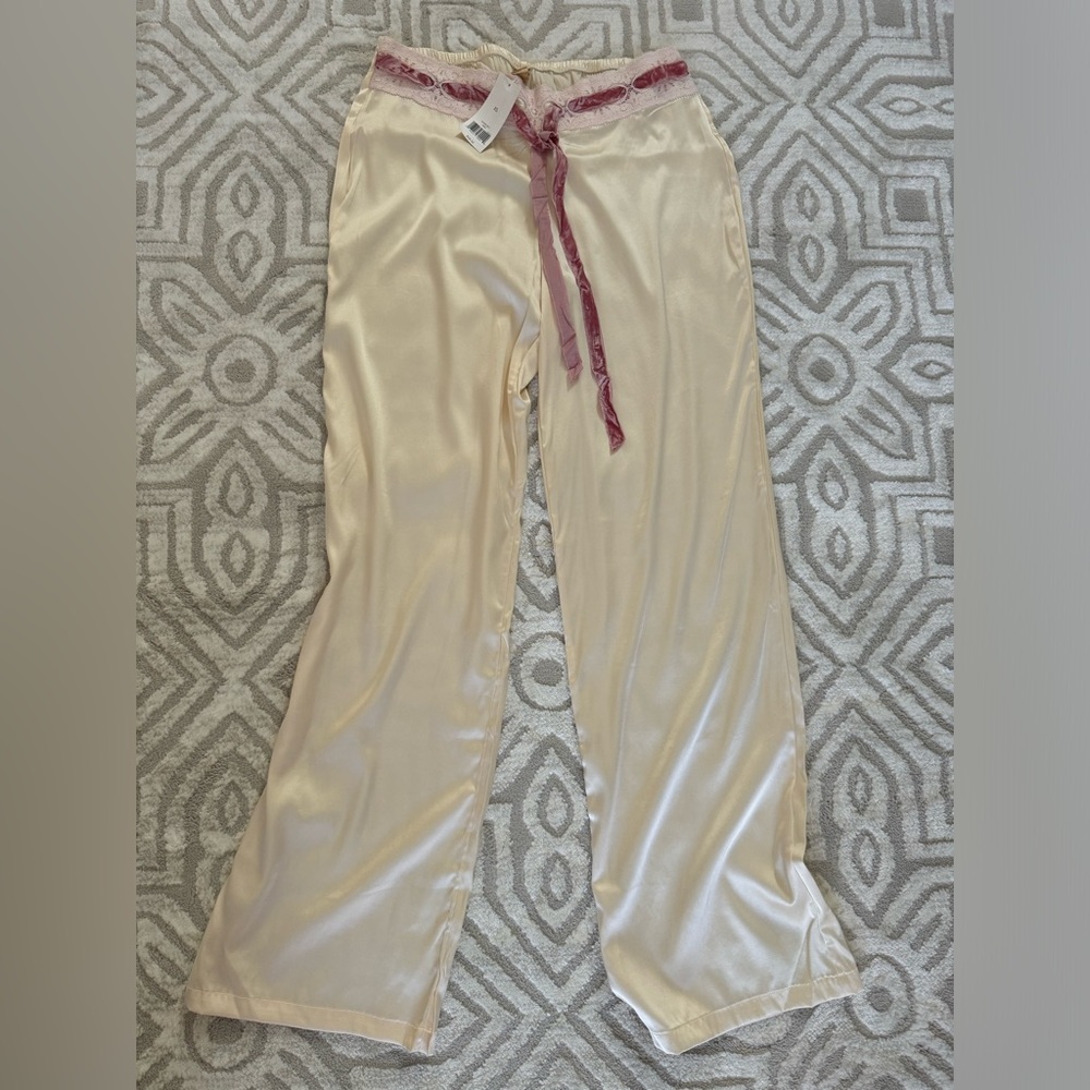 Banana Republic Vintage Y2K Coquette Cream/Pink Silk & Lace Pajama Pants NWT XS